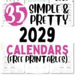 35 Simple & Pretty 2029 Calendars - Free Printables | SaturdayGift