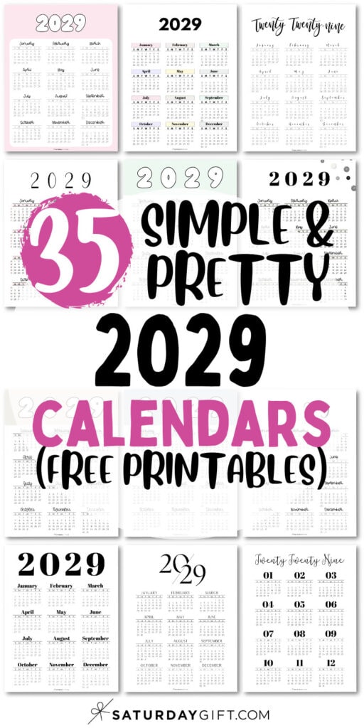 35 Simple & Pretty 2029 Calendars - Free Printables | SaturdayGift