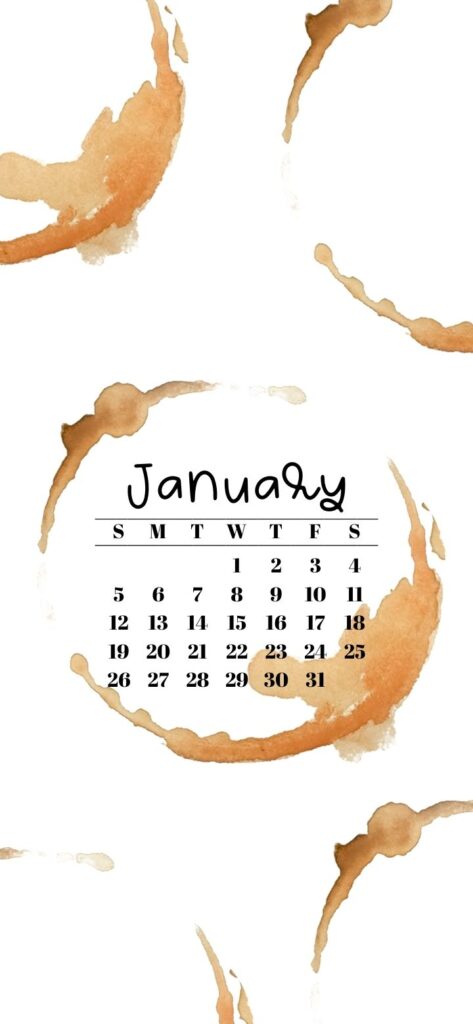 35. Coffee Ring Stains Background & January 2025 Calendar SaturdayGift
