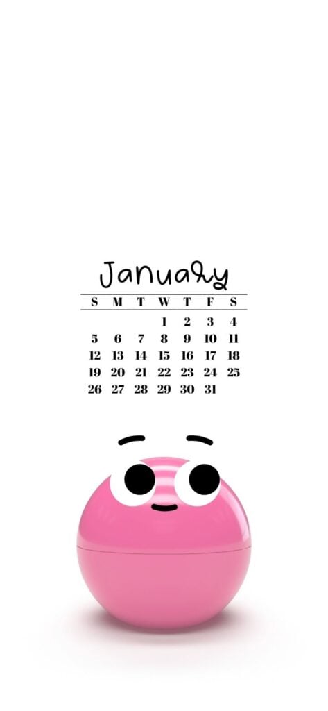 38. Cute Pink Little Creature & January 2025 Calendar Wallpaper SaturdayGift