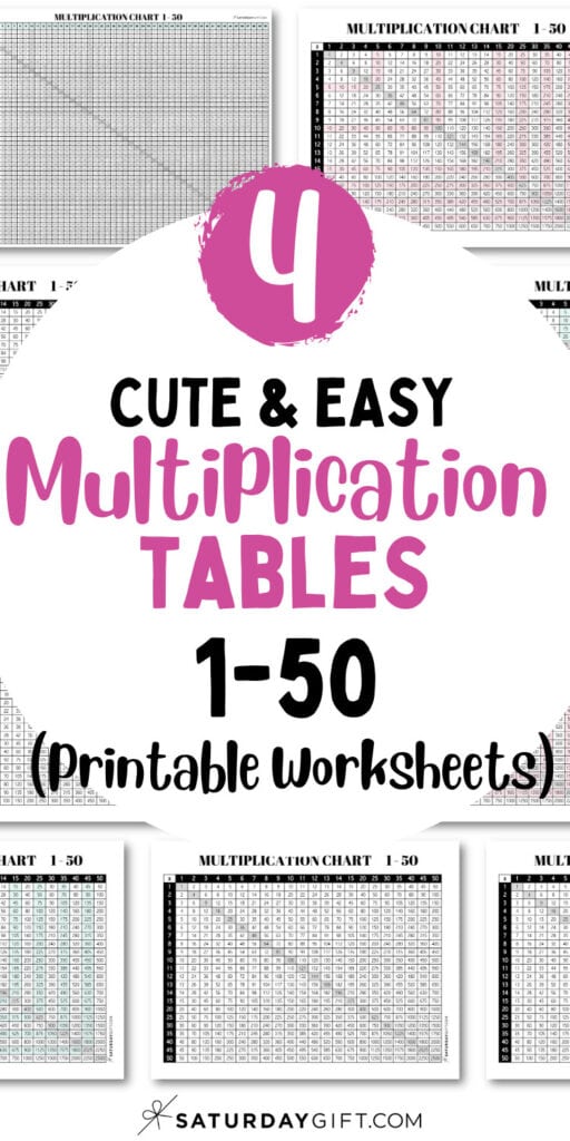 4 Cute & Easy Multiplication Tables 1 to 50 - Printable Worksheets | SaturdayGift
