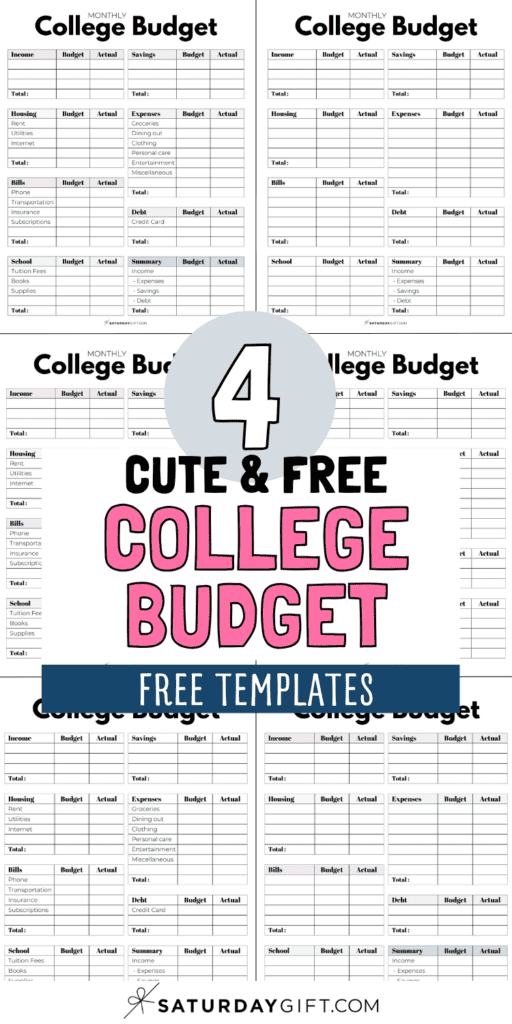 4 Cute and Free College Budget Free Templates | SaturdayGift