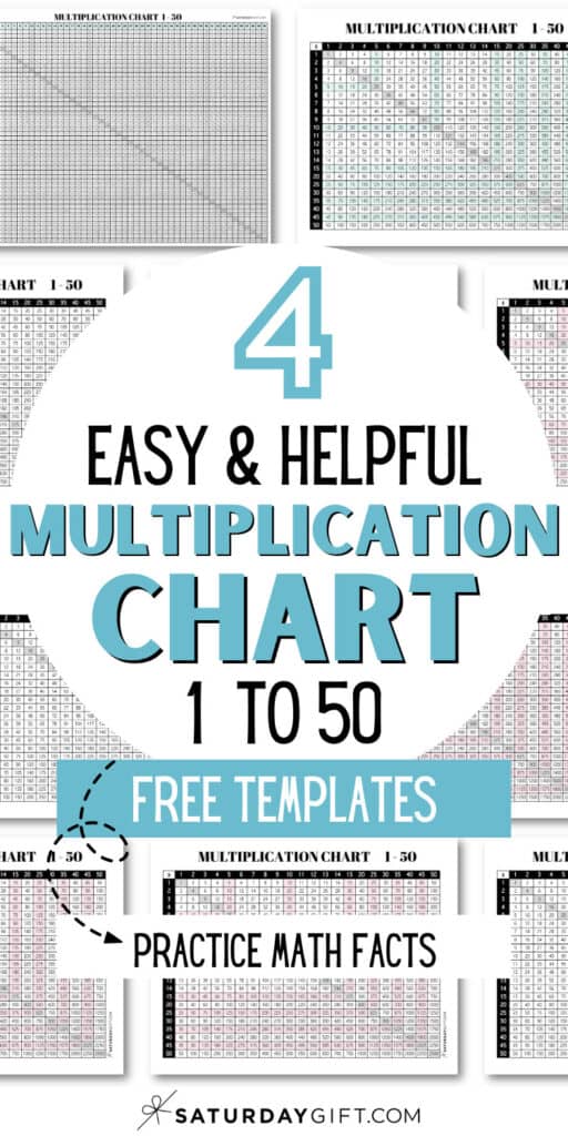 4 Easy & Helpful Multiplication Chart 1-50 Free Templates - Practice Math Facts | SaturdayGift