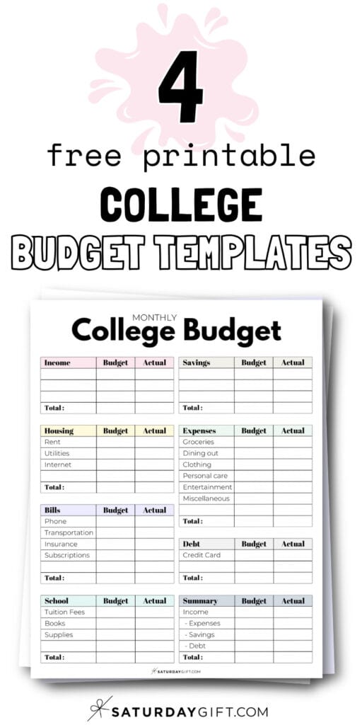 4 Free Printable College Budget Templates | SaturdayGift
