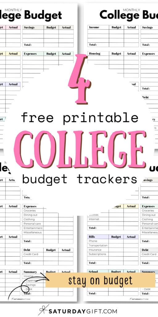 4 Free Printable College Budget Trackers | SaturdayGift