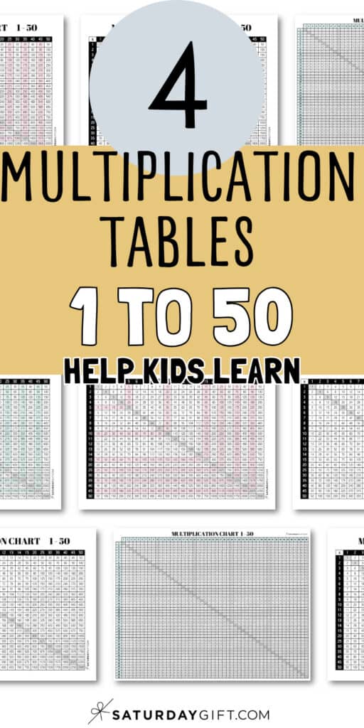4 Multiplication Tables 1 to 50 - Help Kids Learn | SaturdayGift