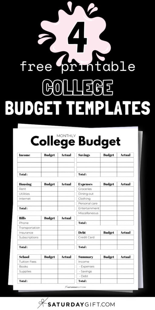 4 Printable College Budget Templates | SaturdayGift
