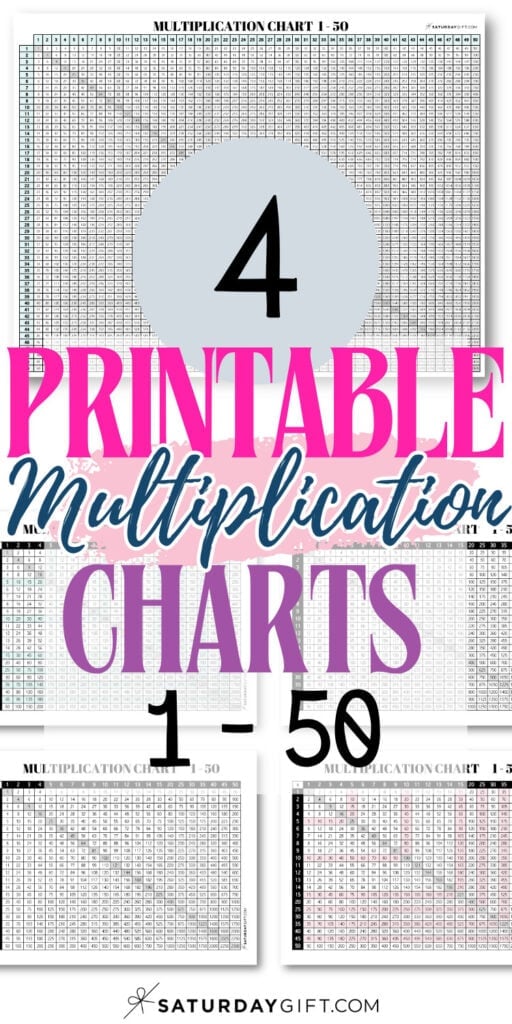 4 Printable Multiplication Charts 1-50 | SaturdayGift