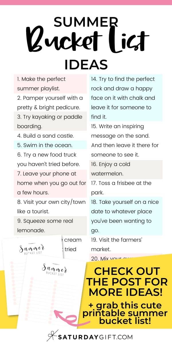 40 Awesome Ideas for Summer Bucket List + Cute Printable