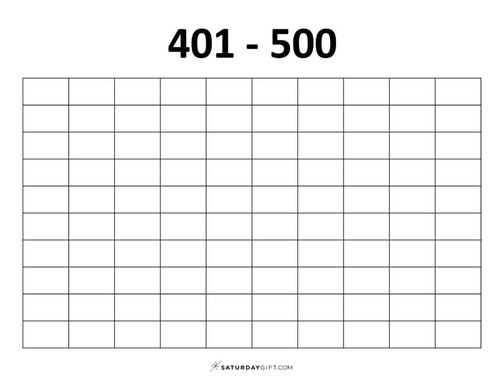 401-500 Chart - Blank thousands chart worksheets PDF Landscape | SaturdayGift