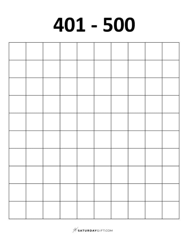 401-500 Chart - Blank thousands chart worksheets PDF Portrait | SaturdayGift