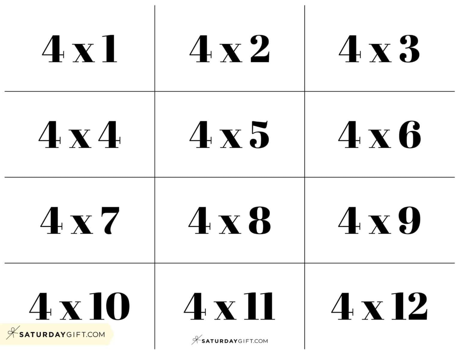 Free Printable Multiplication Flash Cards SaturdayGift