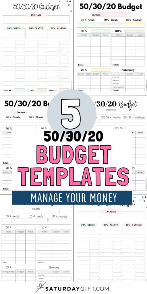 5 50_30_20 Budget Templates - Manage Your Money | SaturdayGift