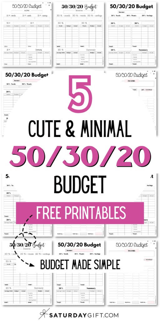 5 Cute and Minimal 50_30_20 Budget Templates | SaturdayGift