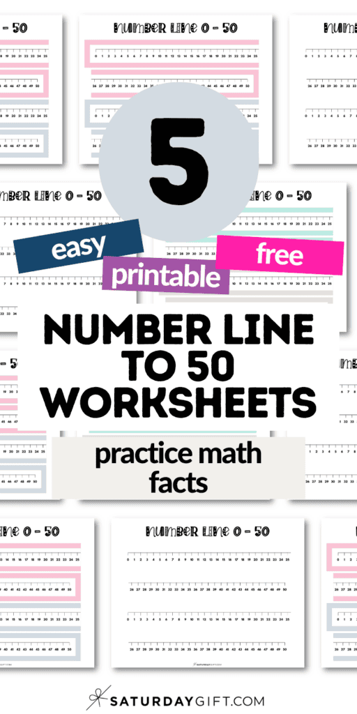 5 Easy Prinable & Free Number Line tp 50 Worksheets - Practice Math Facts | SaturdayGift