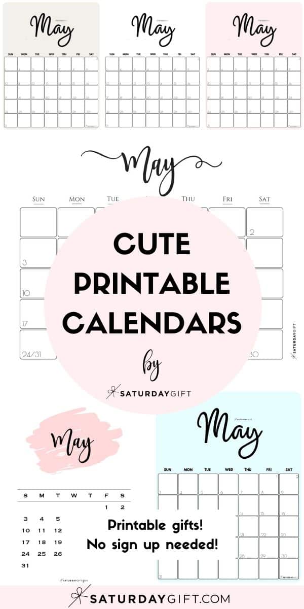 May 2024 Calendar - 14 Cute & FREE Printables | SaturdayGift