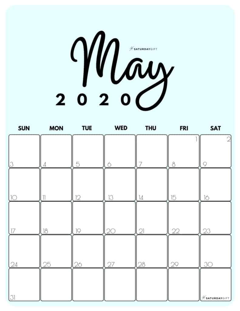 cute free printable may 2020 calendar saturdaygift