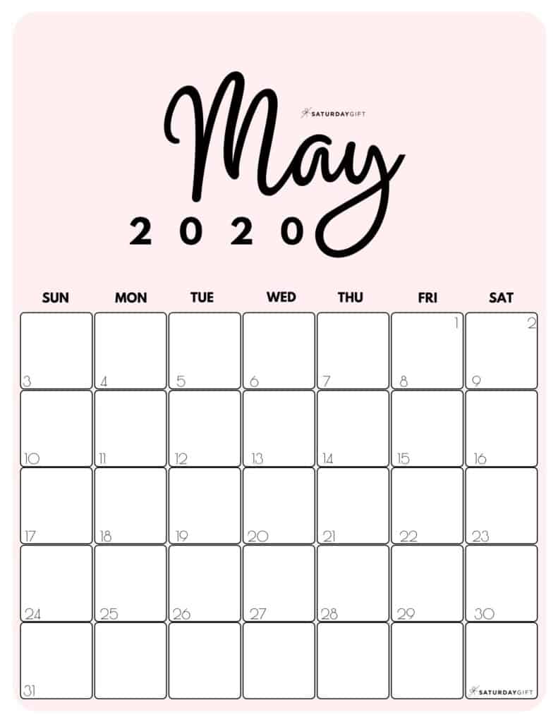 Cute (& Free!) Printable May 2020 Calendar | SaturdayGift