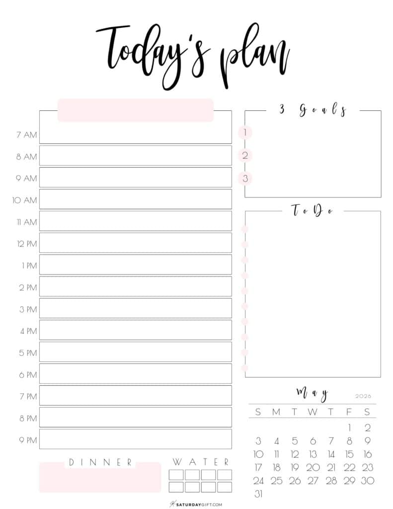 5 Today's Plan of Action May 2026 SUNDAY-start Pink by SaturdayGift