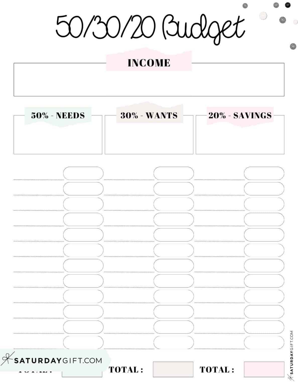 50 30 20 Budget Template 5 Cute Free Budgeting Planners