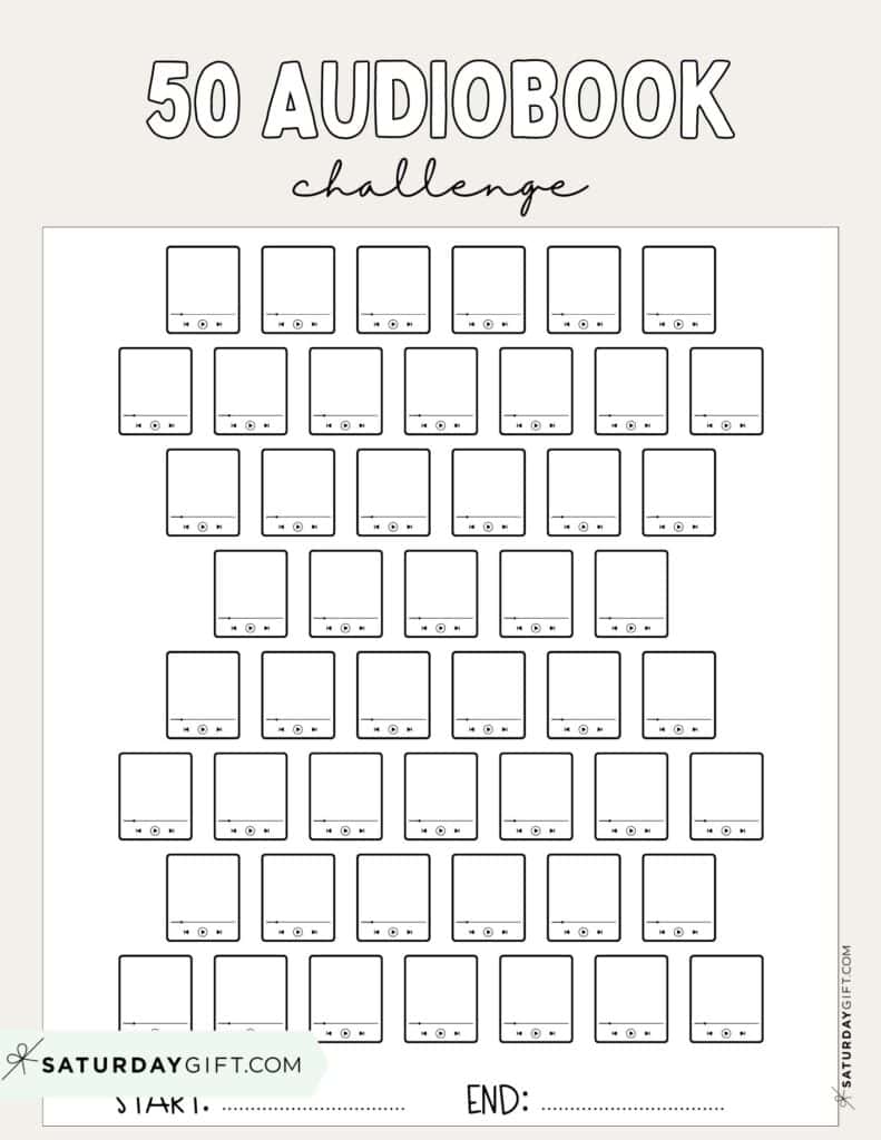 50 Audiobook Challenge Printable Free Beige