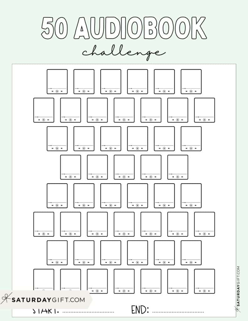50 Audiobook Challenge Printable Free Green