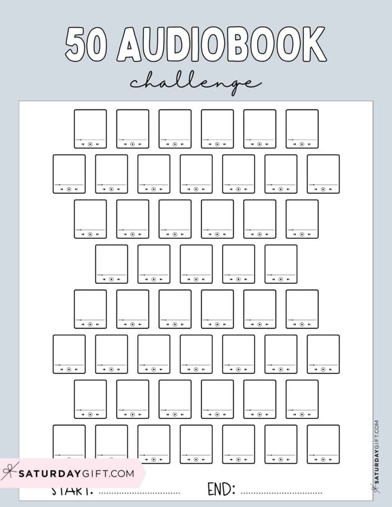 50 Audiobook Challenge Printable Free Grey