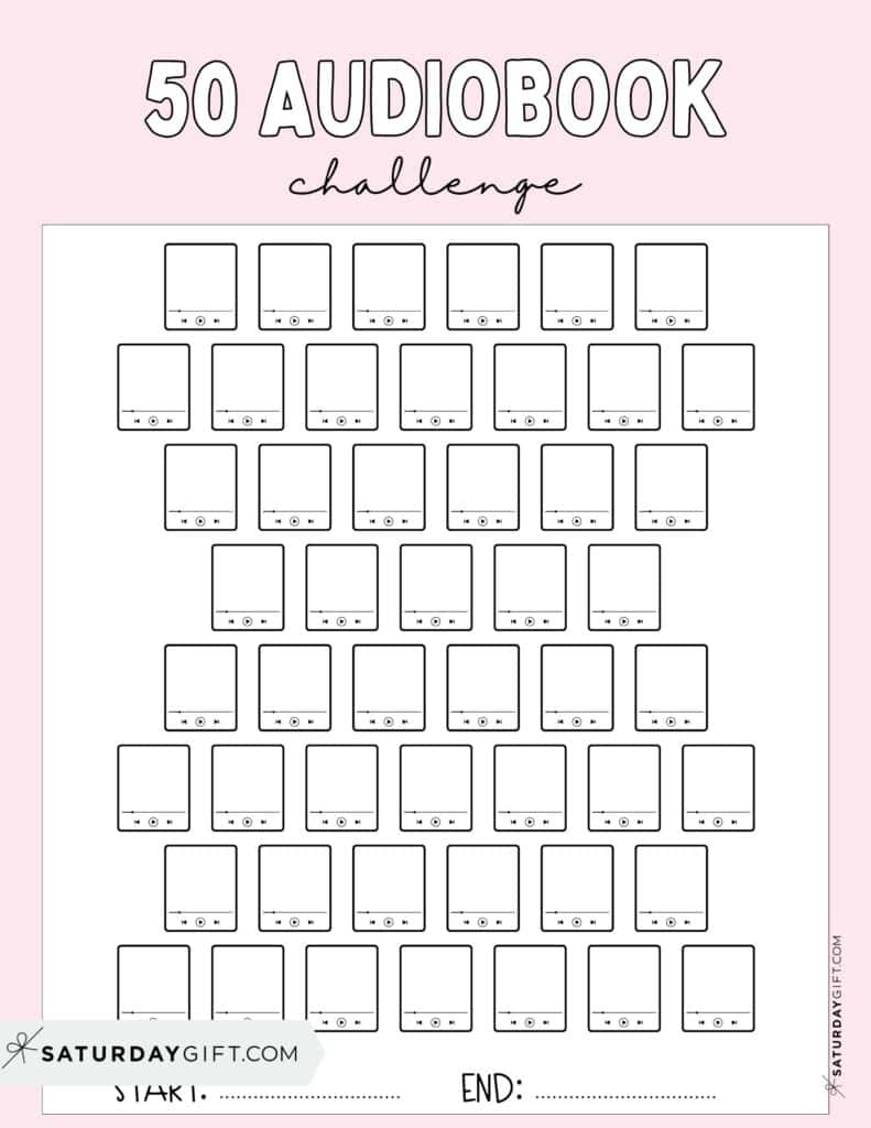50 Audiobook Challenge Printable Free Pink