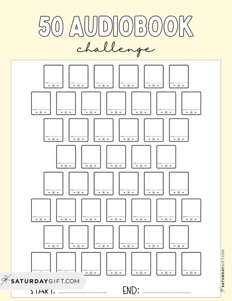 50 Audiobook Challenge Printable Free Yellow
