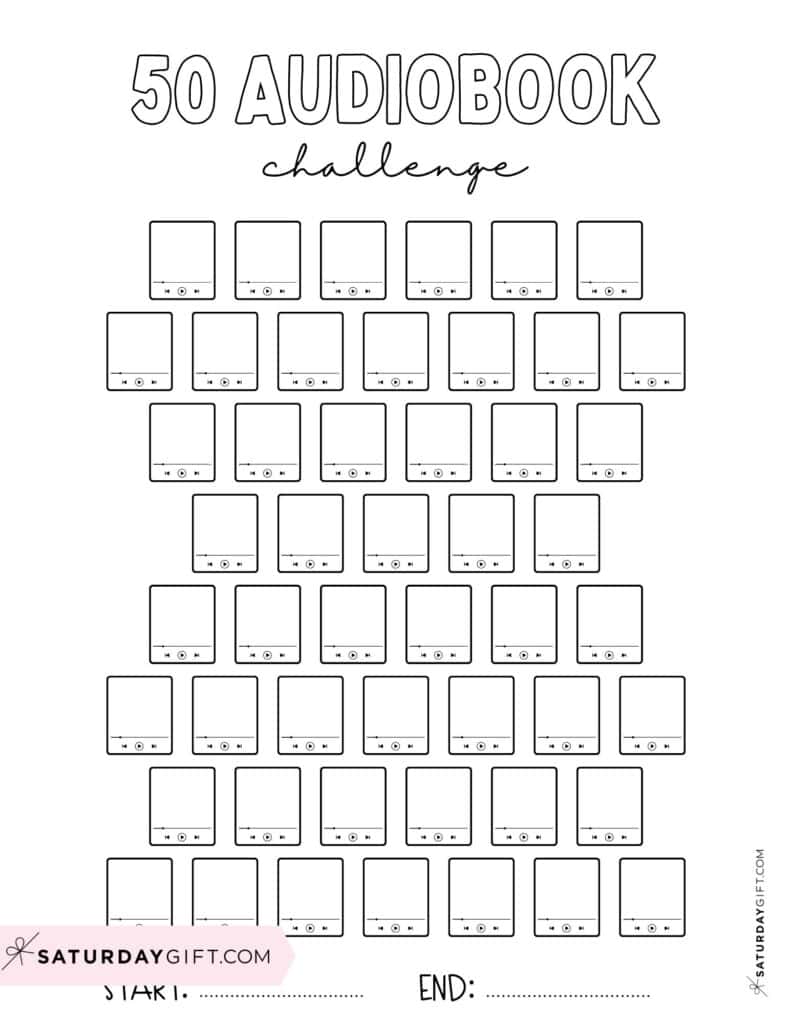 50 Audiobook Challenge Template Printable Free Blank Black & White