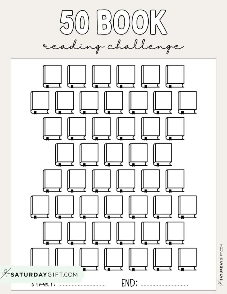 50 Book Challenge Printable Free Beige