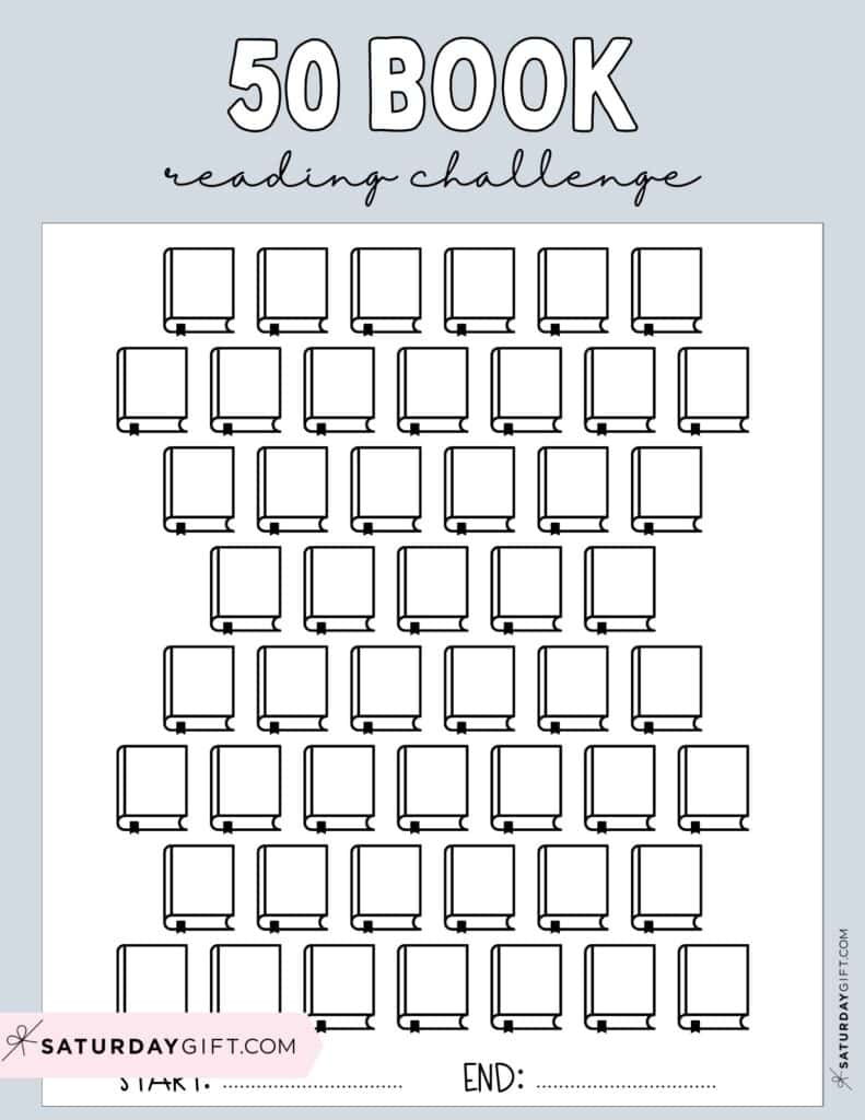 50 Book Challenge Printable Free Grey |
