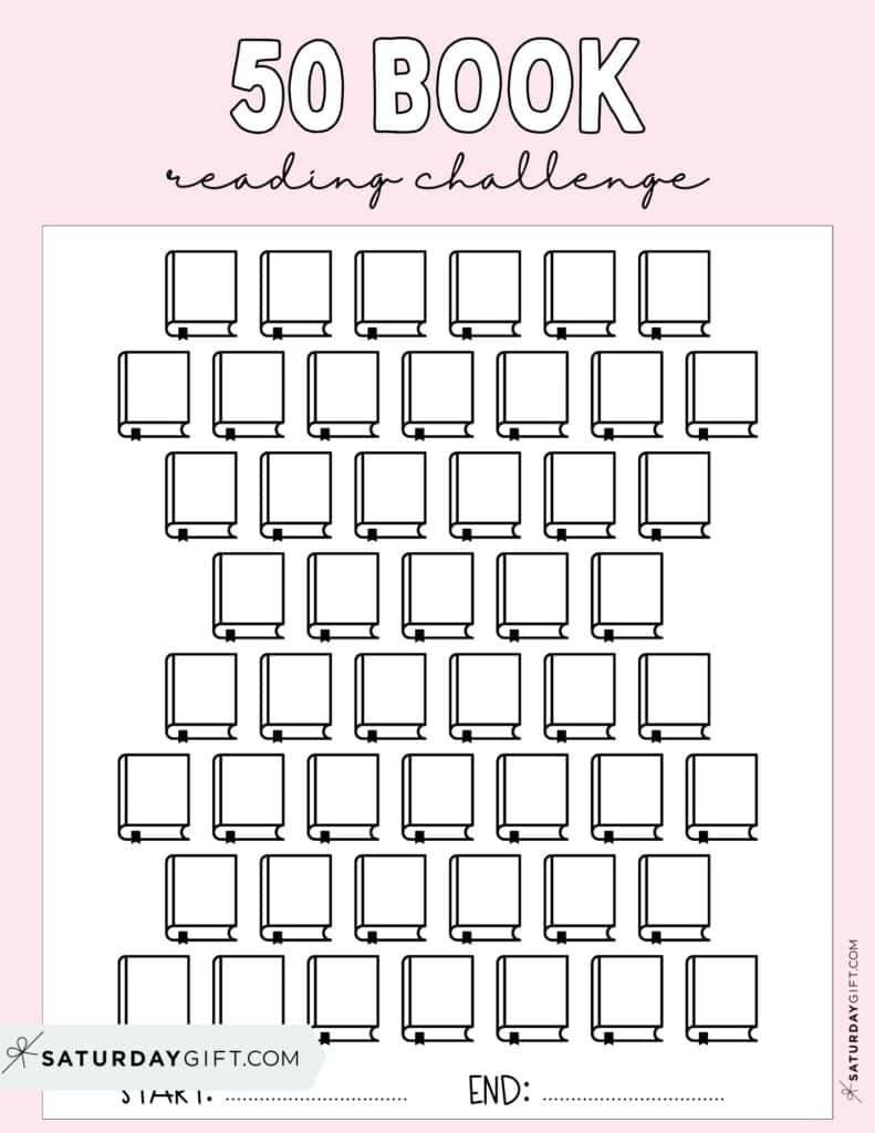 50 Book Challenge Printable Free Pink
