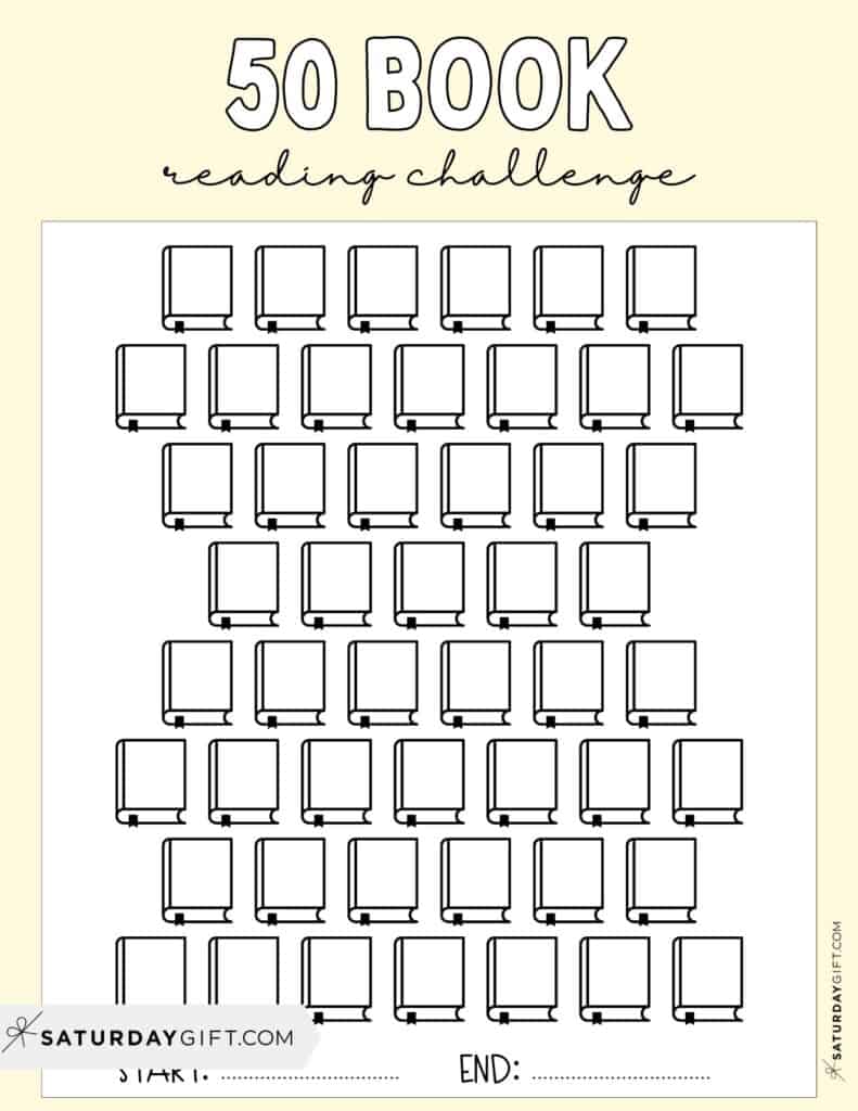 50 Book Challenge Printable Free Yellow