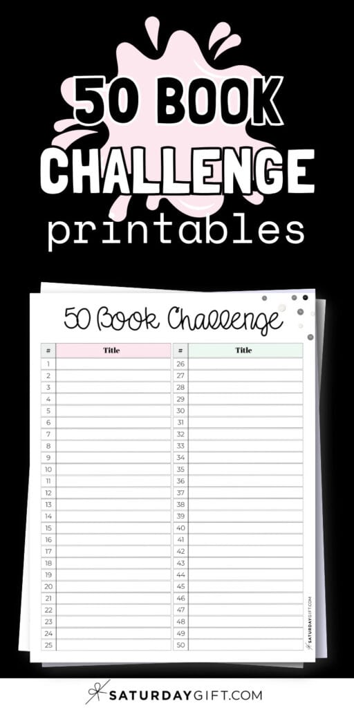 50 Book Challenge Printable Template | SaturdayGift