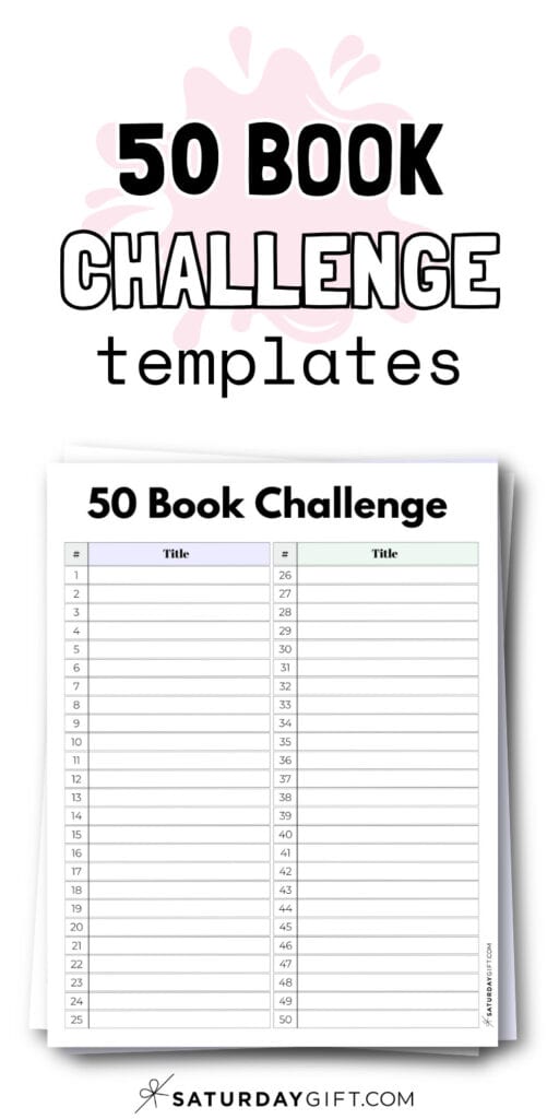 50 Book Challenge Printables | SaturdayGift