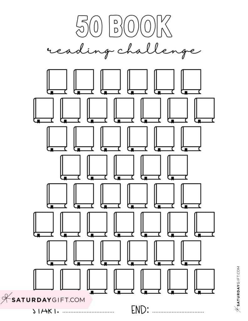 50 Book Challenge Template Printable Free Blank Black & White