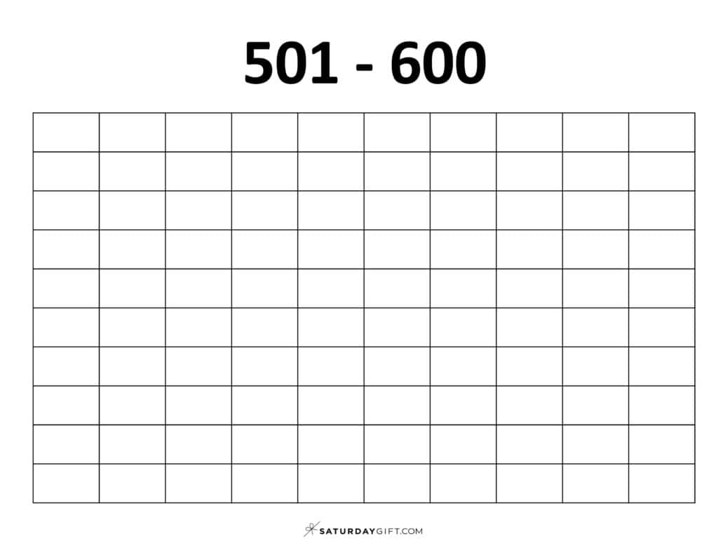 501-600 Chart - Blank thousands chart worksheets PDF Landscape | SaturdayGift