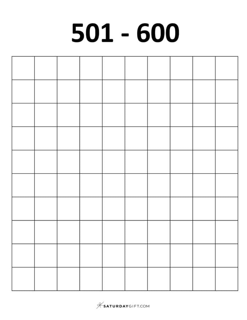 501-600 Chart - Blank thousands chart worksheets PDF Portrait | SaturdayGift