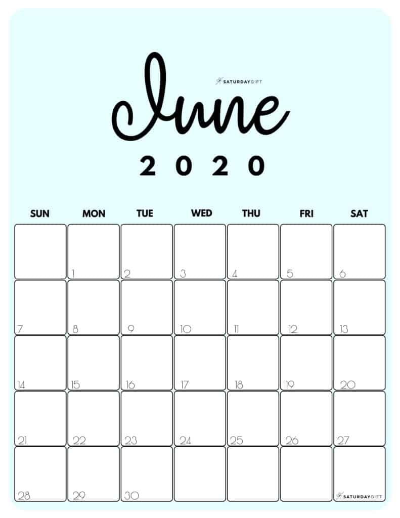 cute amp free printable june 2020 calendar saturdaygift monthly calendar june 2020