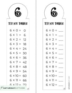 6 Times Table Chart - 15 Cute & Free Printables | SaturdayGift