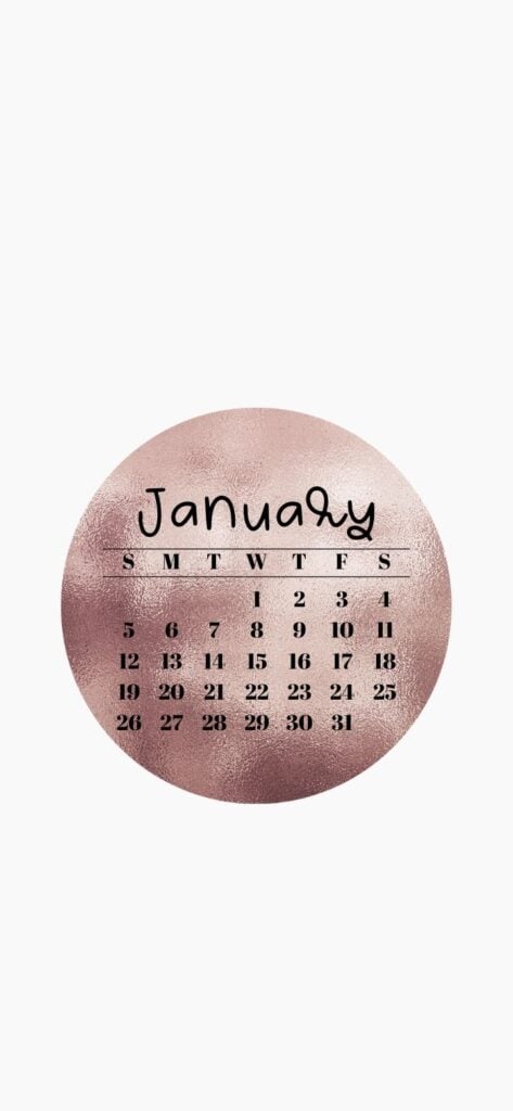 6. Minimal Rose Gold Circle Wallpaper & January 2025 Calendar SaturdayGift