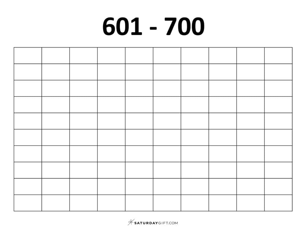 601-700 Chart - Blank thousands chart worksheets PDF Landscape | SaturdayGift