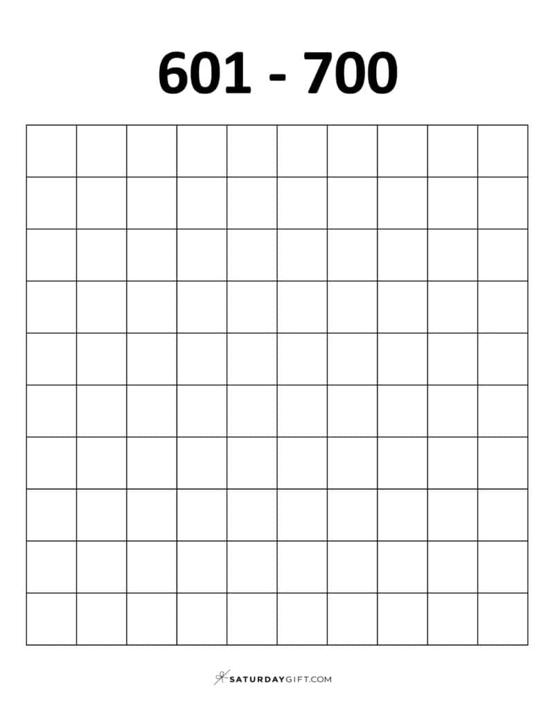 601-700 Chart - Blank thousands chart worksheets PDF Portrait | SaturdayGift