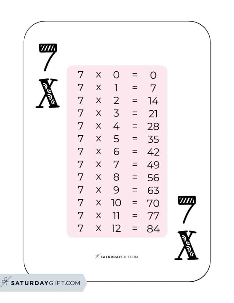 7 Times Table Chart - 15 Cute &amp; Free Printables | SaturdayGift