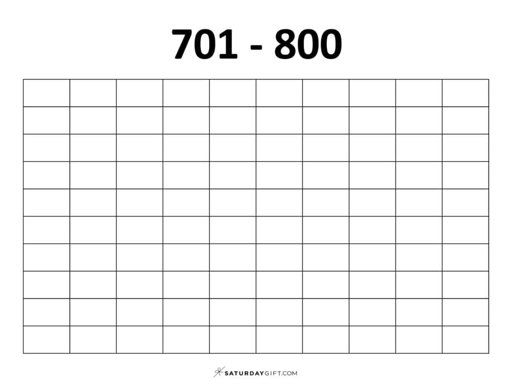 701-800 Chart - Blank thousands chart worksheets PDF Landscape | SaturdayGift