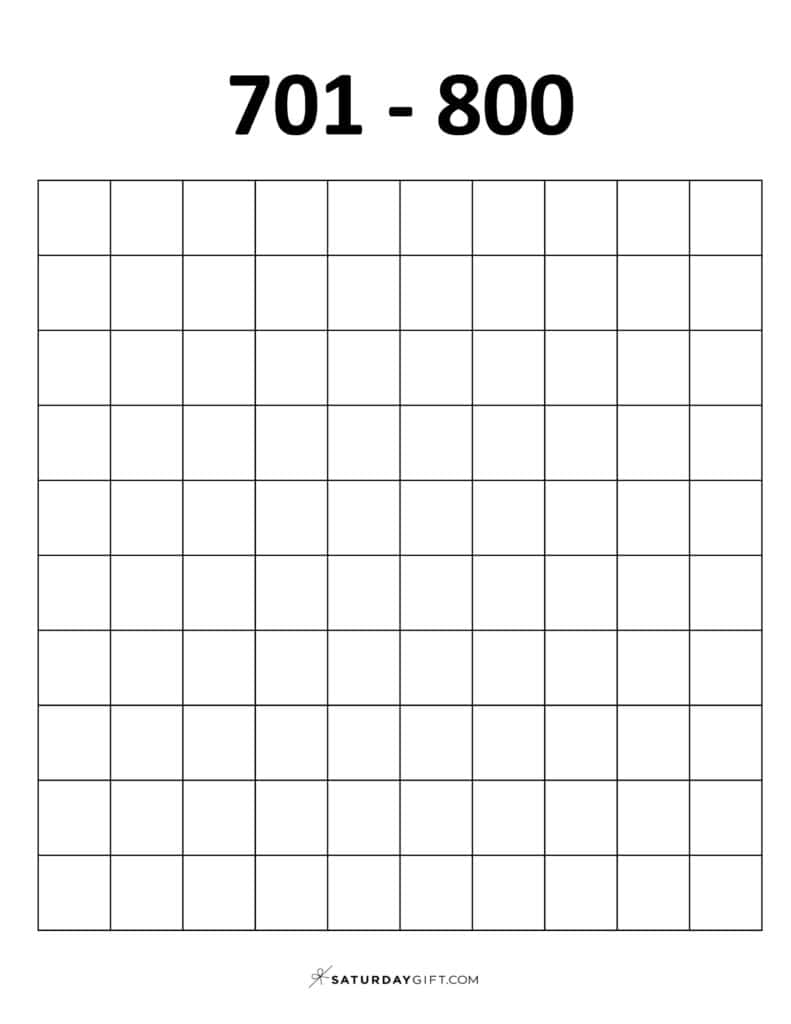 701-800 Chart - Blank thousands chart worksheets PDF Portrait | SaturdayGift