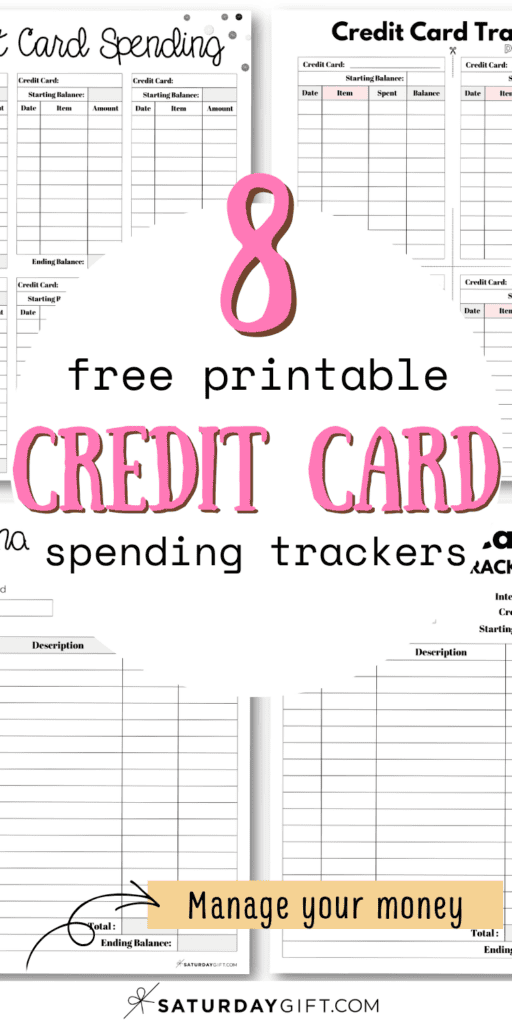 8 Free Printable Credit Card Spending Trackers | SaturdayGift