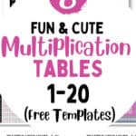 8 Fun & Cute Multiplication Tables 1-20 - Free Templates | SaturdayGift