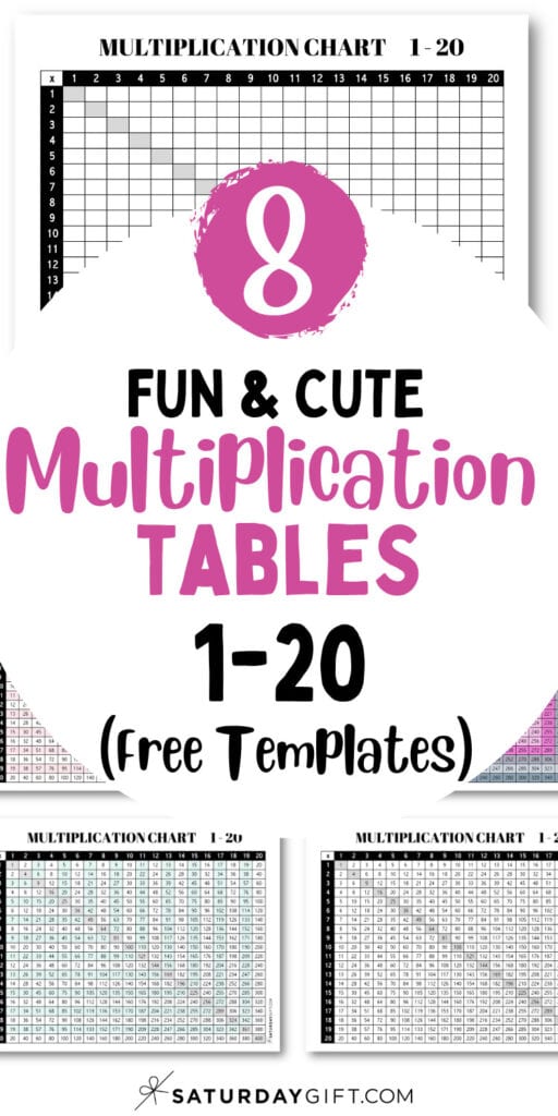 8 Fun & Cute Multiplication Tables 1-20 - Free Templates | SaturdayGift